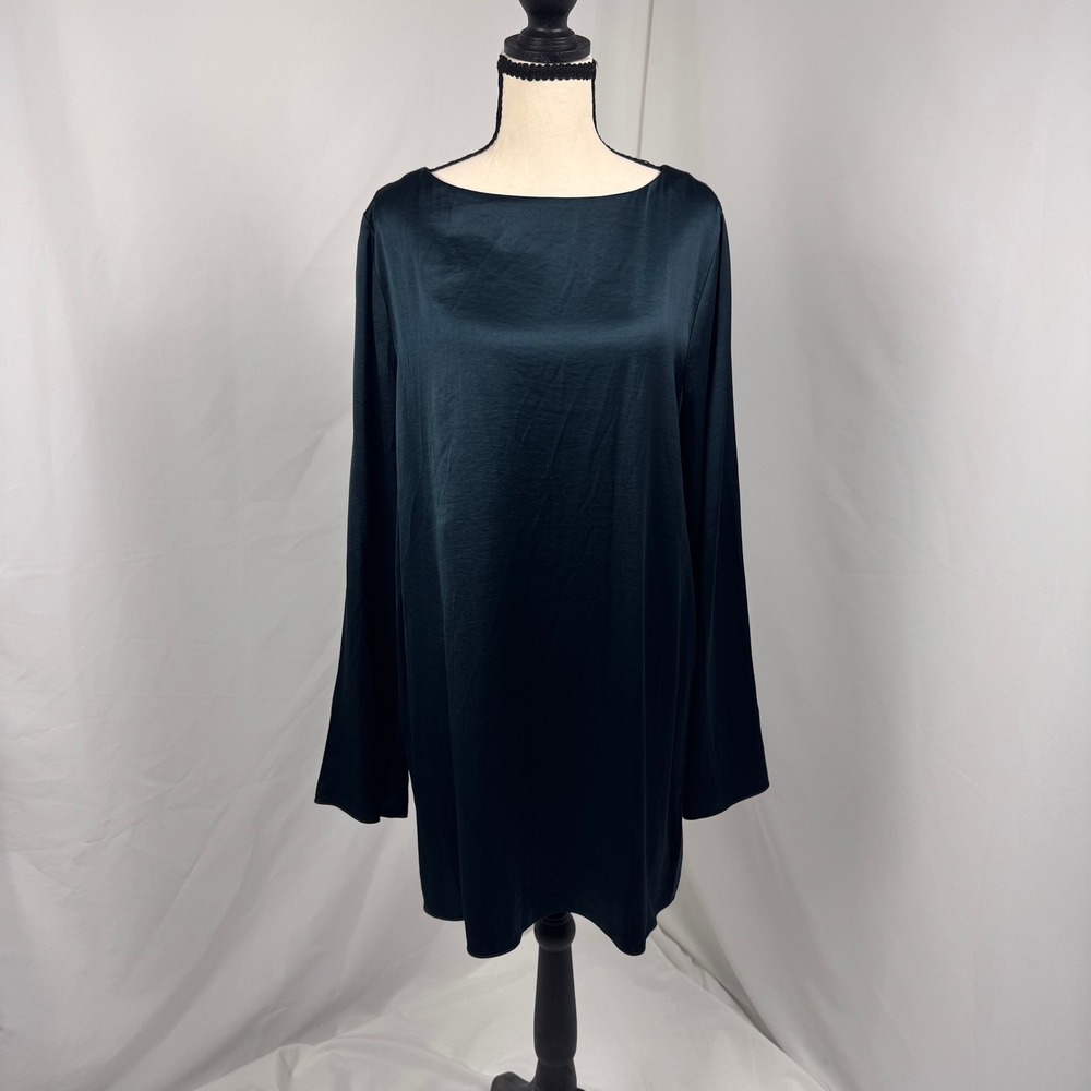 Madewell Satin Shift Mini Dress Women Large Teal Green Long Sleeve